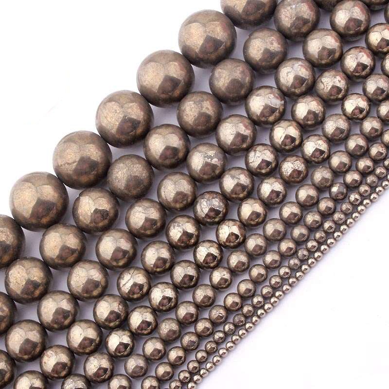 Pyrit runde perler Naturlige ædelstensperler 4 mm 6 mm 8 mm 10 mm 12 mm 15''