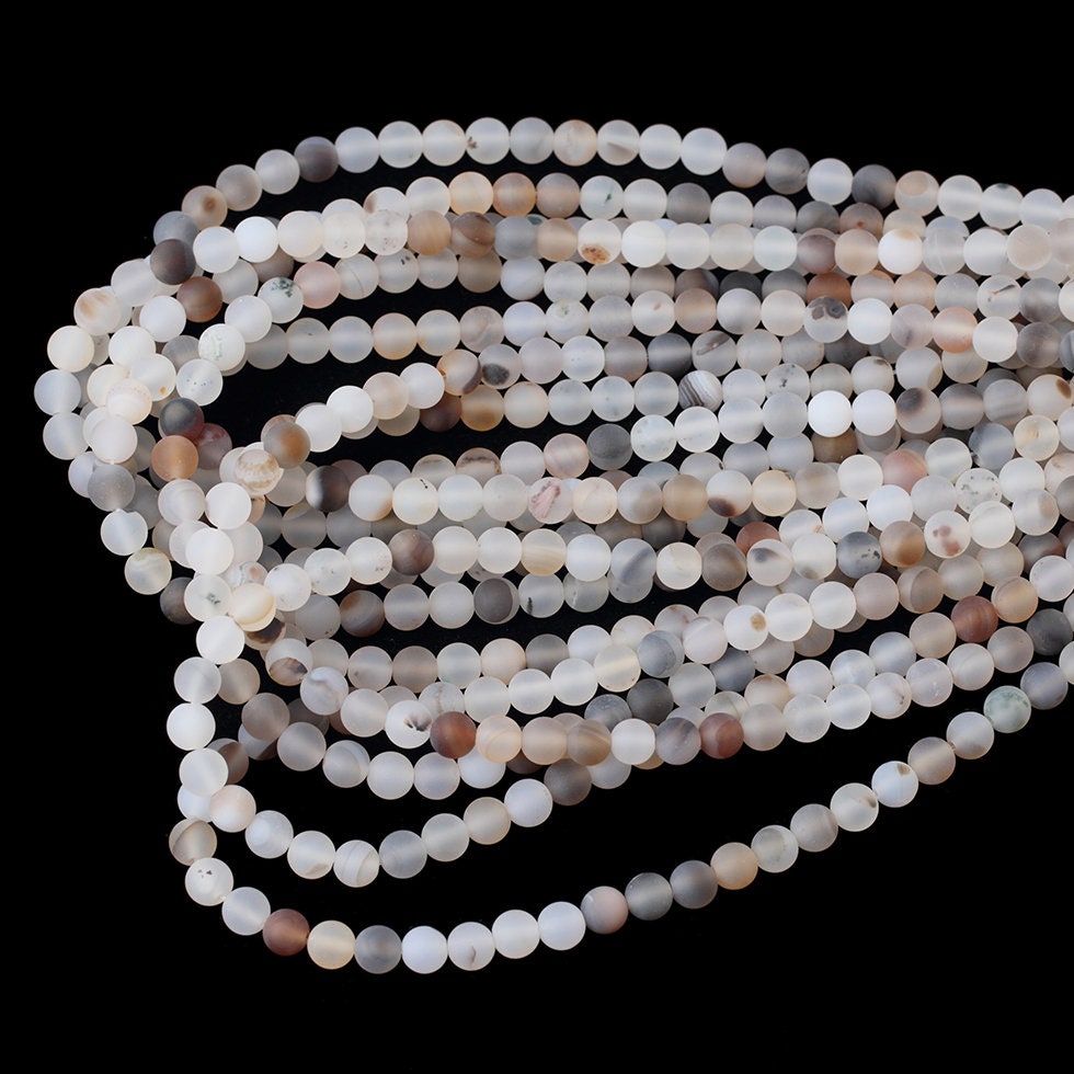 Black White Agate Matte Beads 4mm 6mm 8mm 10mm 15''