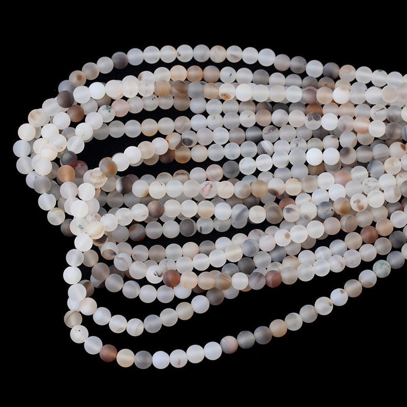 Black White Agate Matte Beads 4mm 6mm 8mm 10mm 15''
