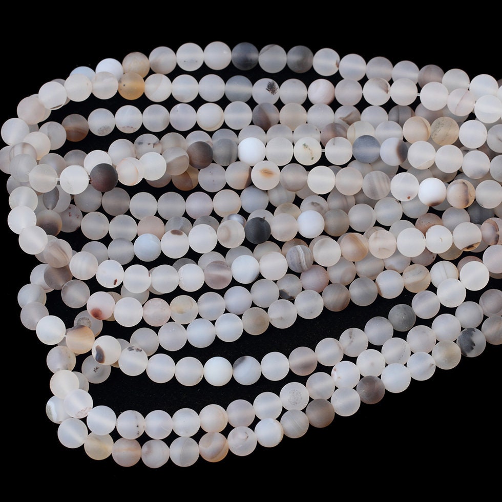 Black White Agate Matte Beads 4mm 6mm 8mm 10mm 15''