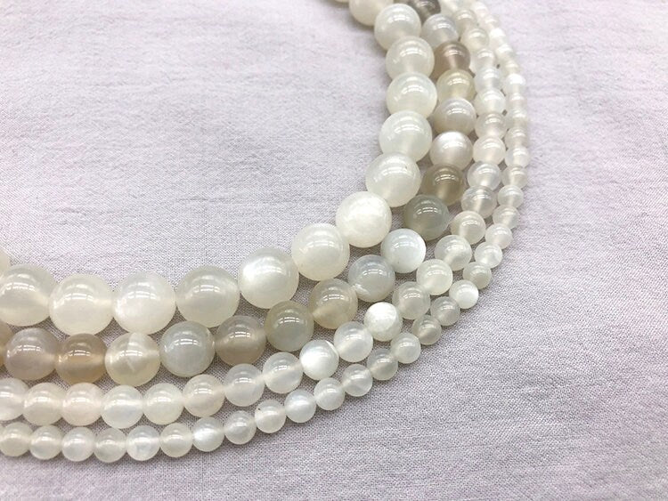 Perles de pierre de lune blanche 4 mm 6 mm 8 mm 10 mm 15''