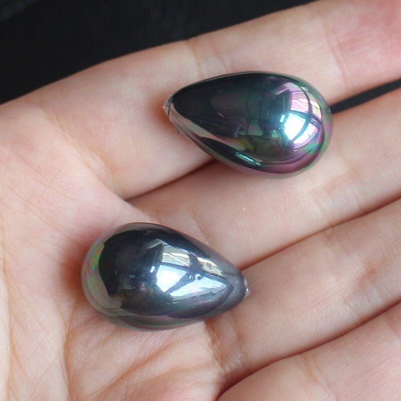 Perles de coquillage en forme de larme, semi-percées, 16 x 25 mm, 2 pièces