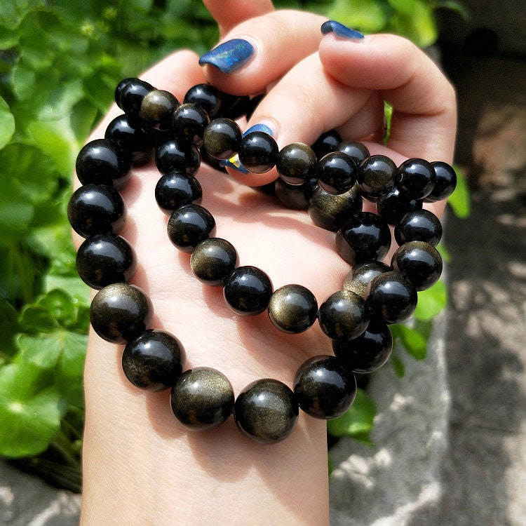 Et guld obsidian armbånd stenperler armbånd, 6mm 8mm 10mm 12mm 14mm 16mm 18mm 8''