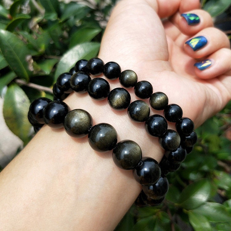 Et guld obsidian armbånd stenperler armbånd, 6mm 8mm 10mm 12mm 14mm 16mm 18mm 8''
