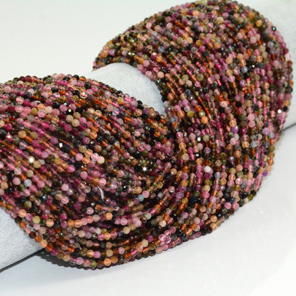 Rainbow Tourmaline Faceted Beads Natural Gemstone Beads 2mm 3mm 4mm