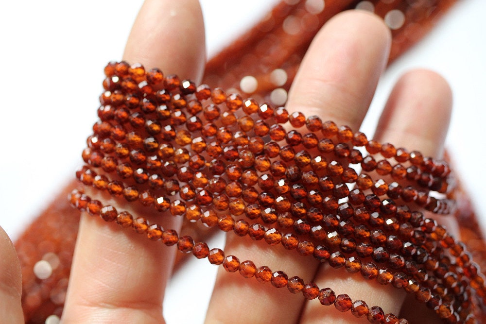 Orange Garnet Faceted Beads 2mm 3mm 4mm 15''