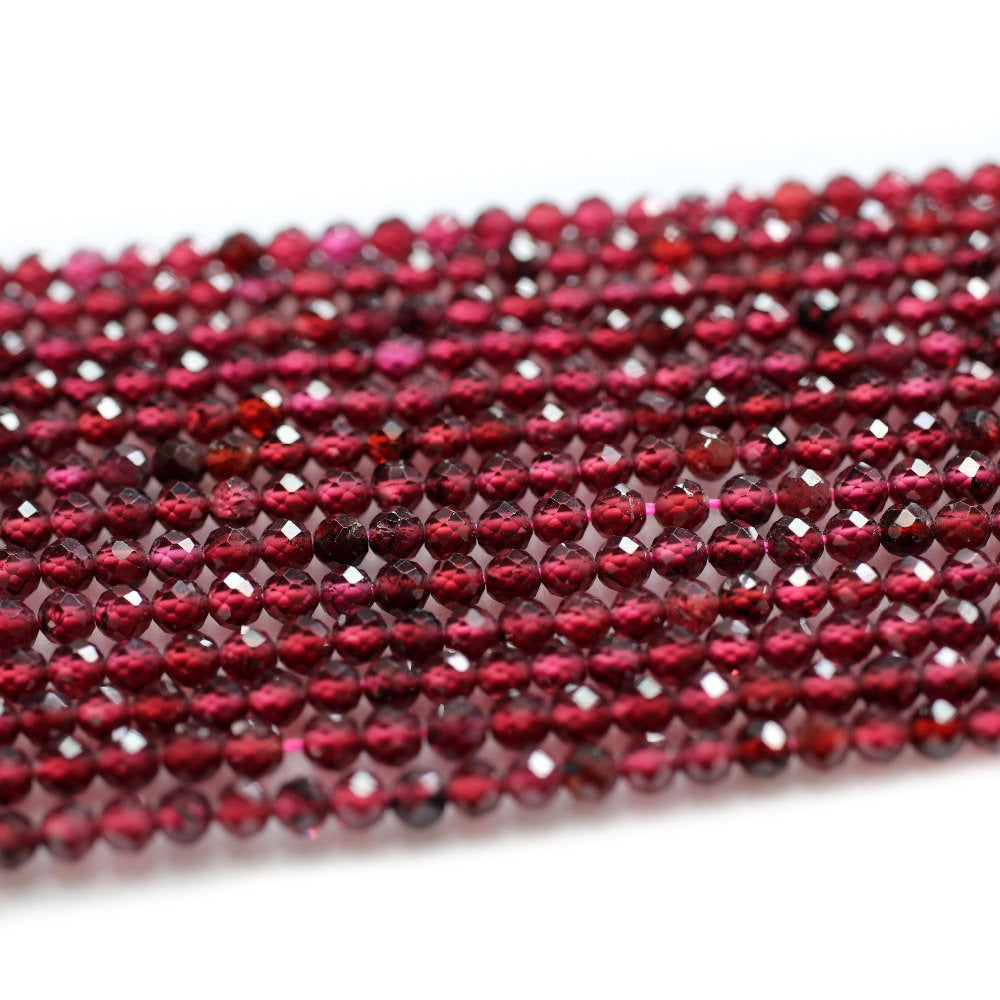 Perles à facettes en grenat 2 mm 3 mm 4 mm 15''