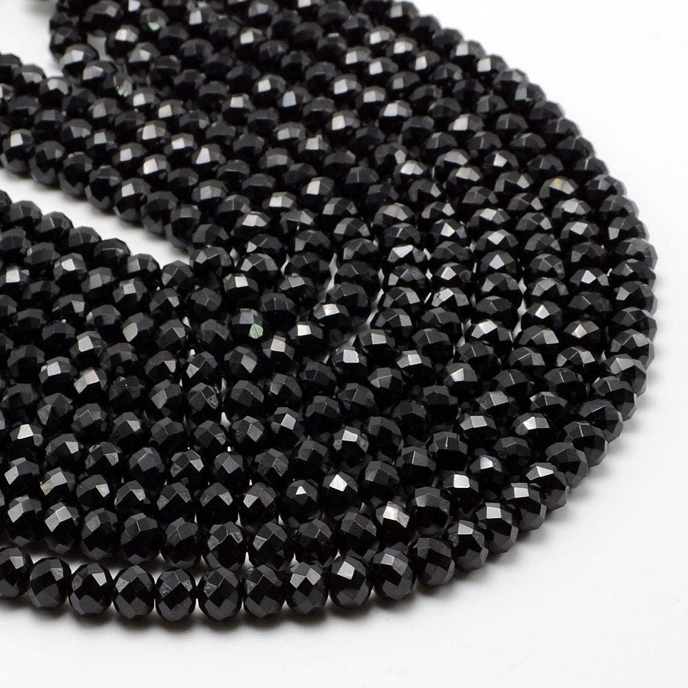 Black Spinel Rondelle Faceted Beads 2x3mm 2x4mm 3x5mm 4x6mm