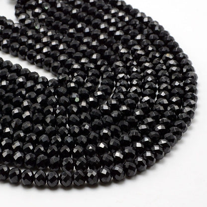 Black Spinel Rondelle Faceted Beads 2x3mm 2x4mm 3x5mm 4x6mm