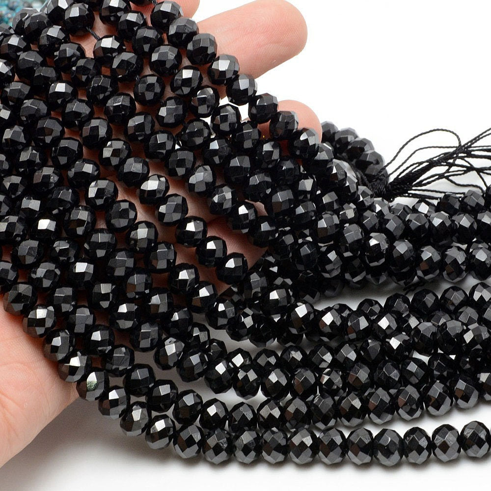 Perles à facettes en spinelle noir 2x3mm 2x4mm 3x5mm 4x6mm