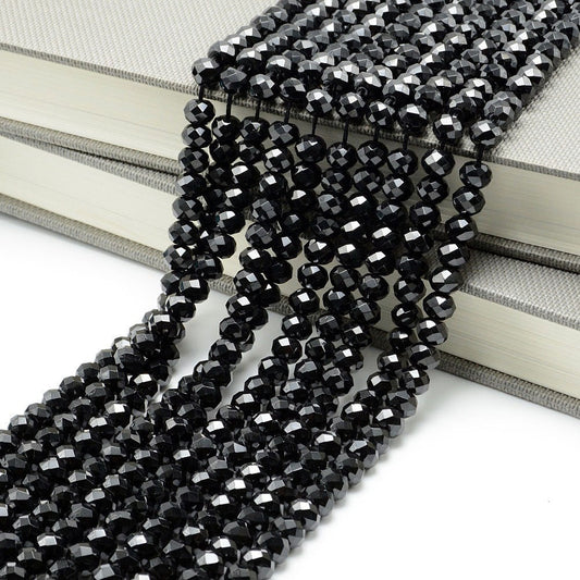 Sort spinel facetteret, naturlig ædelsten, Rondelle sten 2x3mm 2x4mm 3x5mm 4x6mm