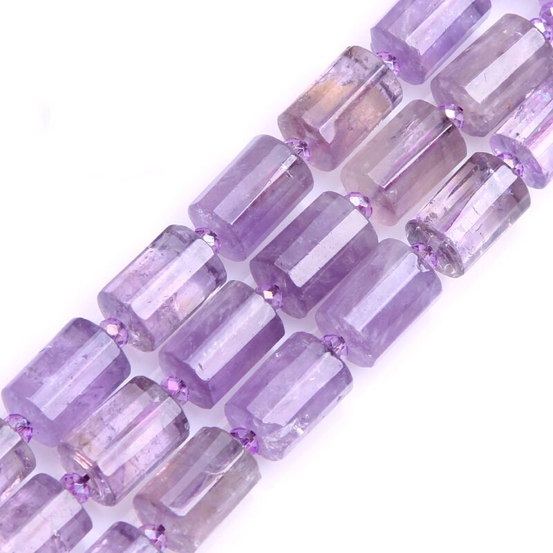 Light Amethyst Tube Faceted Beads Natural Gemstone Beads 10x14mm 22pcs