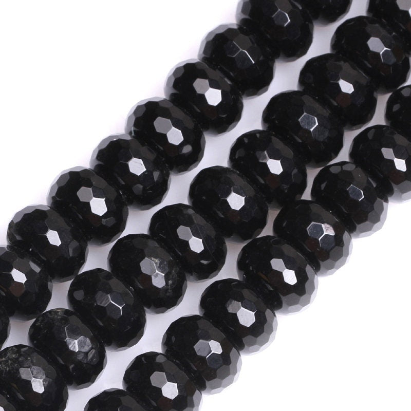 Onyx Rondelle Faceted Beads Natural Gemstone Beads 2x4mm, 3x5mm, 4x6mm, 5x8mm, 6x10mm