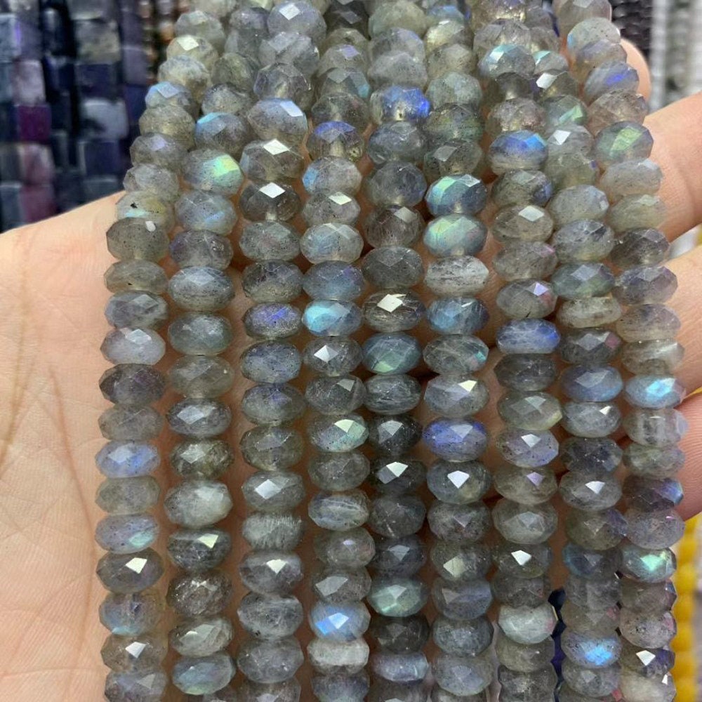 Perles à facettes en labradorite rondelles 3x5mm 4x6mm 5x8mm