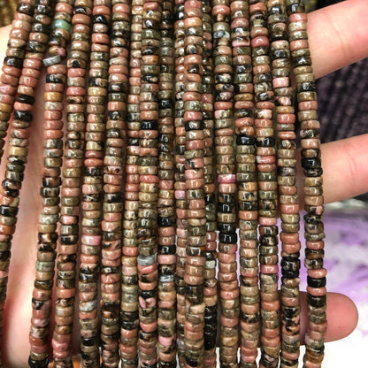 Black Rhodonite Rondelle Beads  2x4mm 15''