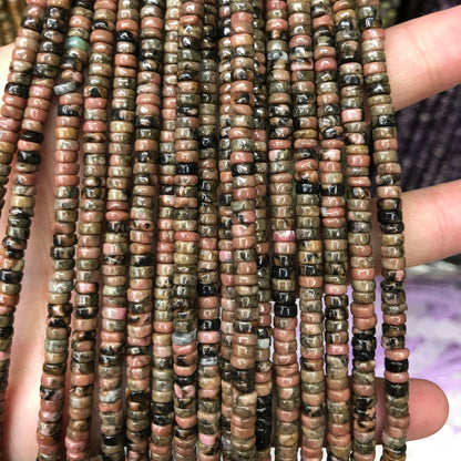 Black Rhodonite Rondelle Beads  2x4mm 15''