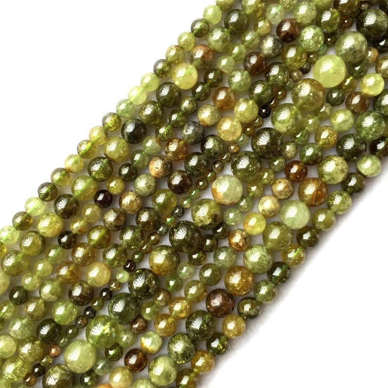 Perles de grenat vert véritable, perles en pierre de cristal, 4 mm, 6 mm, 8 mm, 10 mm, 15 pouces