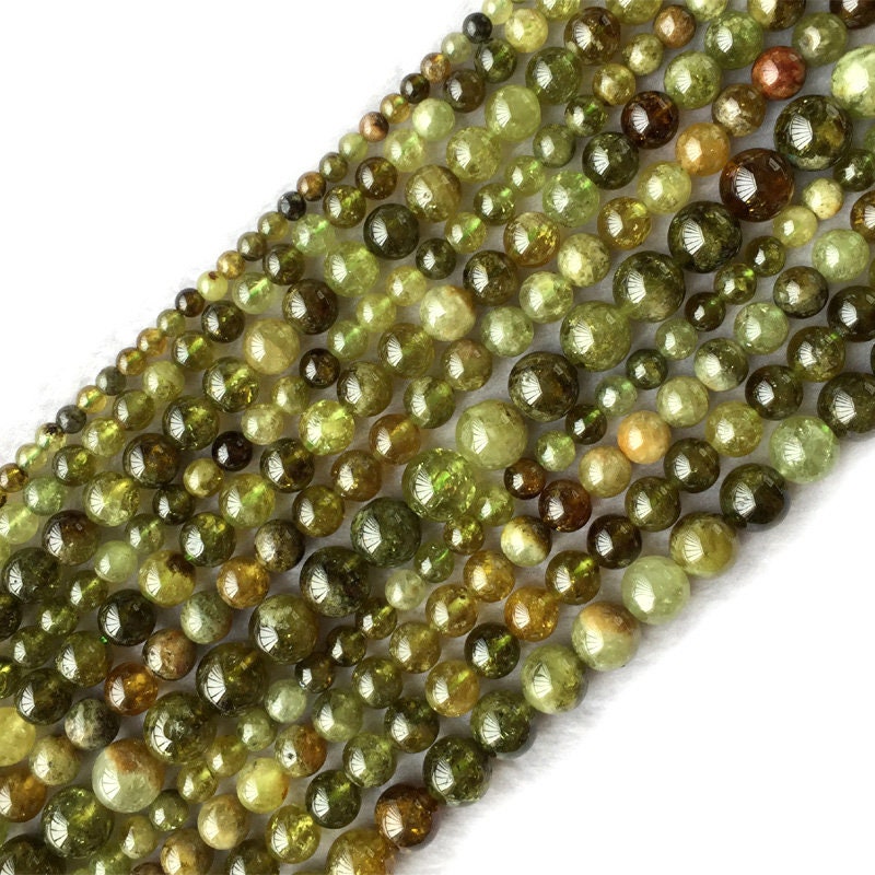 Perles de grenat vert véritable, perles en pierre de cristal, 4 mm, 6 mm, 8 mm, 10 mm, 15 pouces