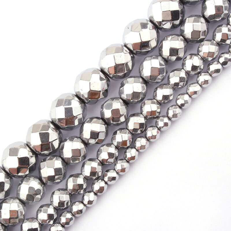 Silver Hematite Faceted Beads 2mm 3mm 4mm 6mm 8mm 10mm 15''