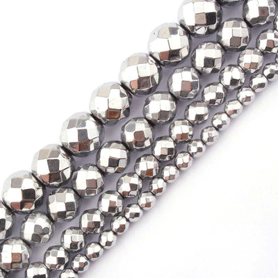 Silver Hematite Faceted Beads 2mm 3mm 4mm 6mm 8mm 10mm 15''