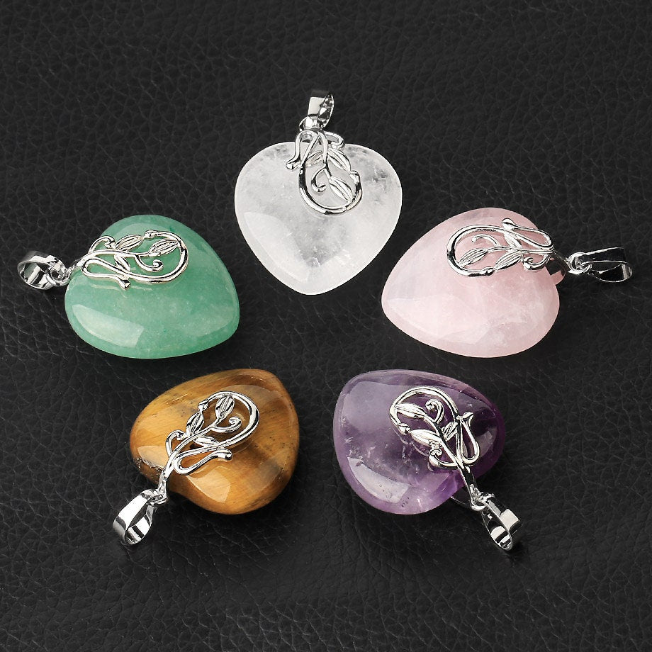 Quartz Pendant Necklace Heart Pendant Necklace Jewelry 18''