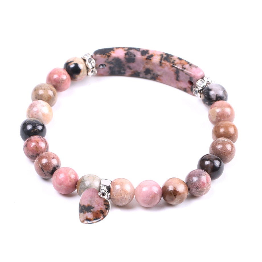 Rhodonite Heart Pendant Bracelet 7''