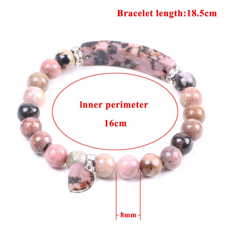 Rhodonite Heart Pendant Bracelet 7''