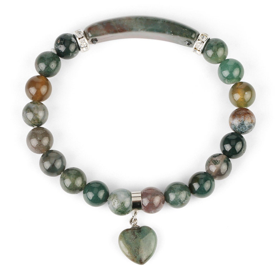 Indian Agate Heart Bracelet 7.5''