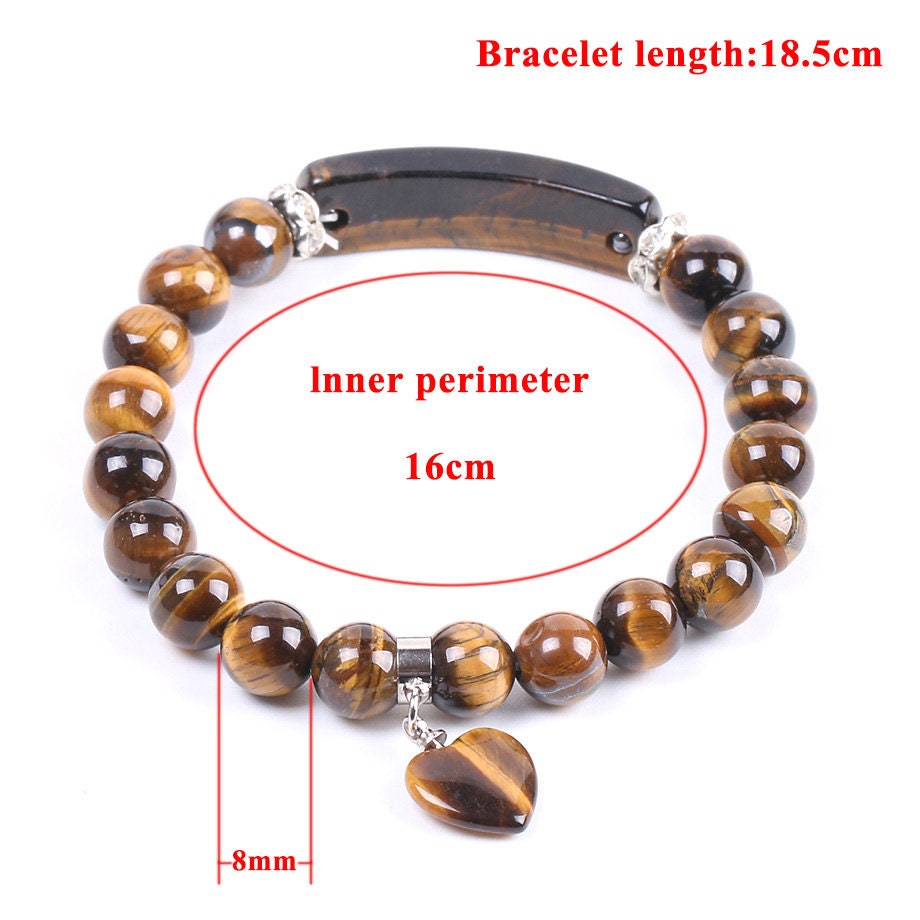 Yellow Tiger Eye Heart Pendant Bracelet 8mm 7''