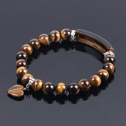 Yellow Tiger Eye Heart Pendant Bracelet 8mm 7''
