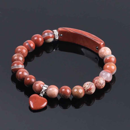 Red Jasper Heart Pendant Bracelet 8mm 7''
