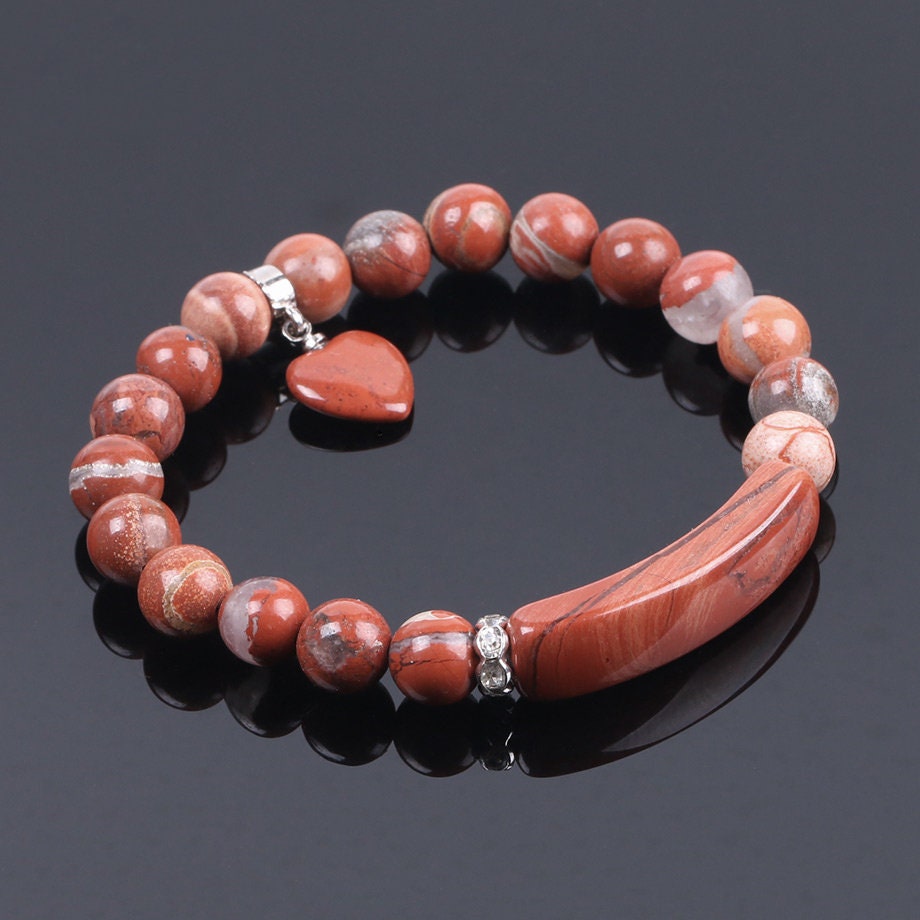 Red Jasper Heart Pendant Bracelet 8mm 7''