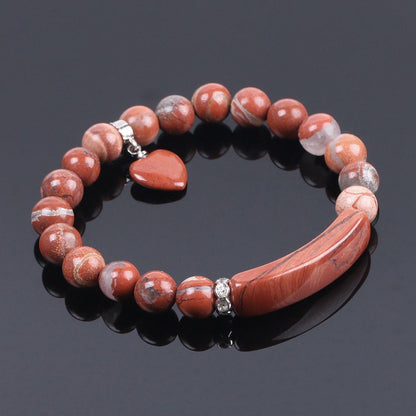 Red Jasper Heart Pendant Bracelet 8mm 7''