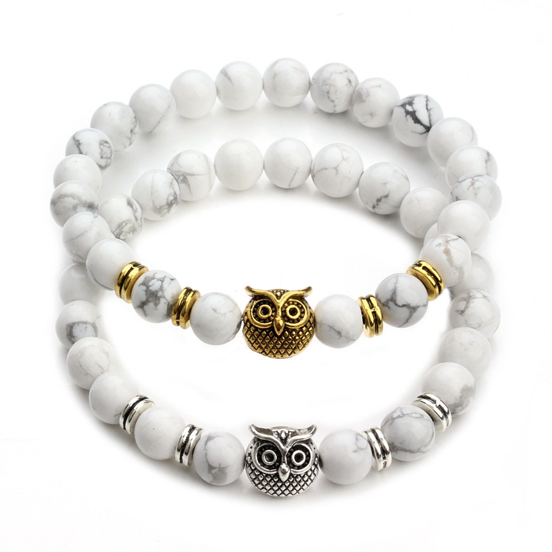 Howlite Animal Owl Head Bracelets 8mm 8''