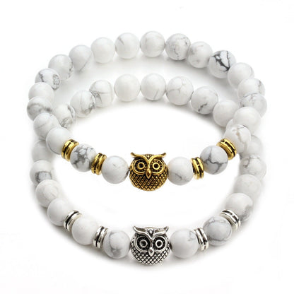 Howlite Animal Owl Head Bracelets 8mm 8''