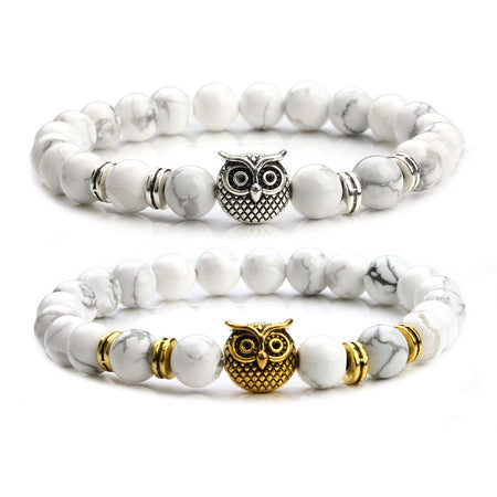 Howlite Animal Owl Head Bracelets 8mm 8''