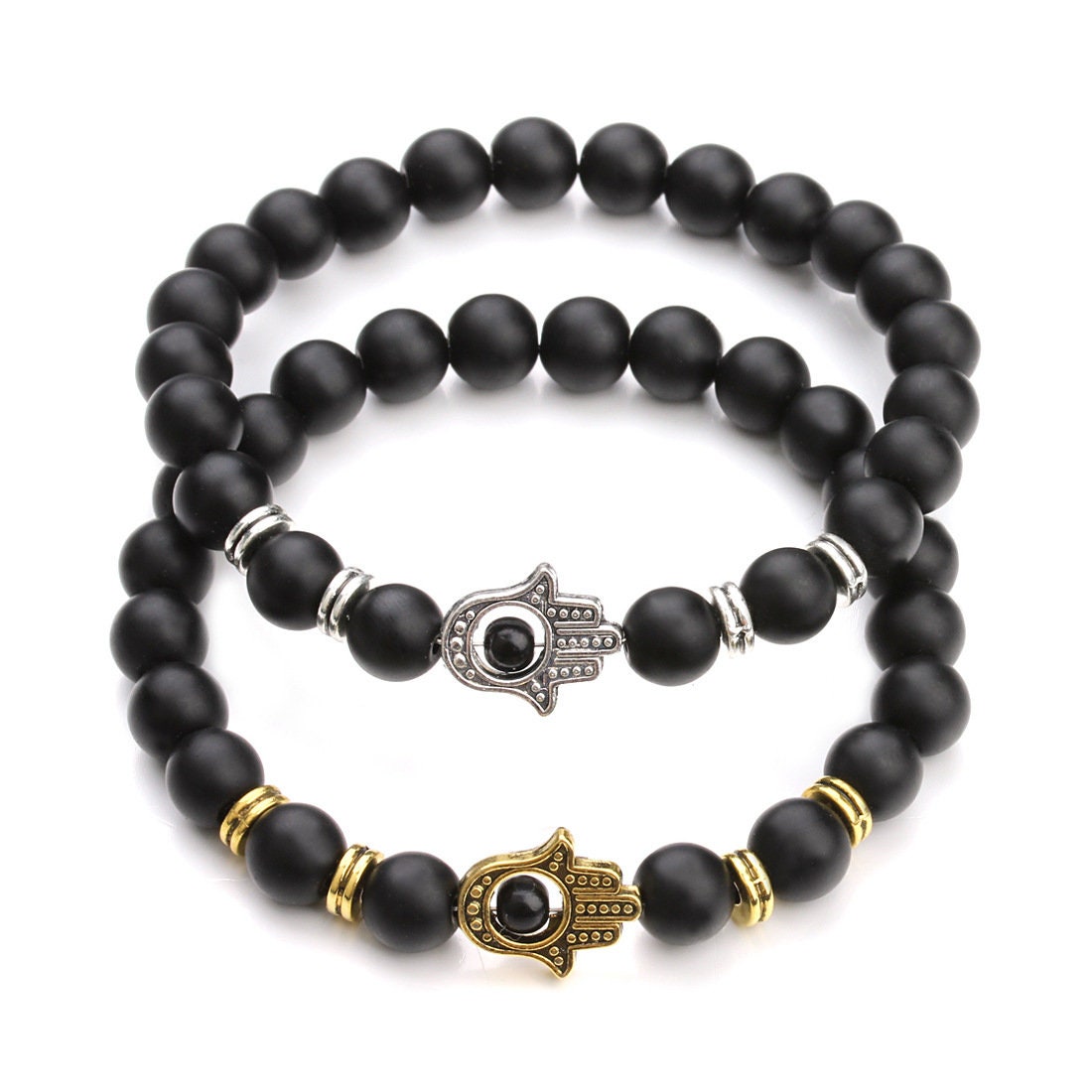 Matte Onyx Bracelet Charm Palm Bracelet 8mm 8''