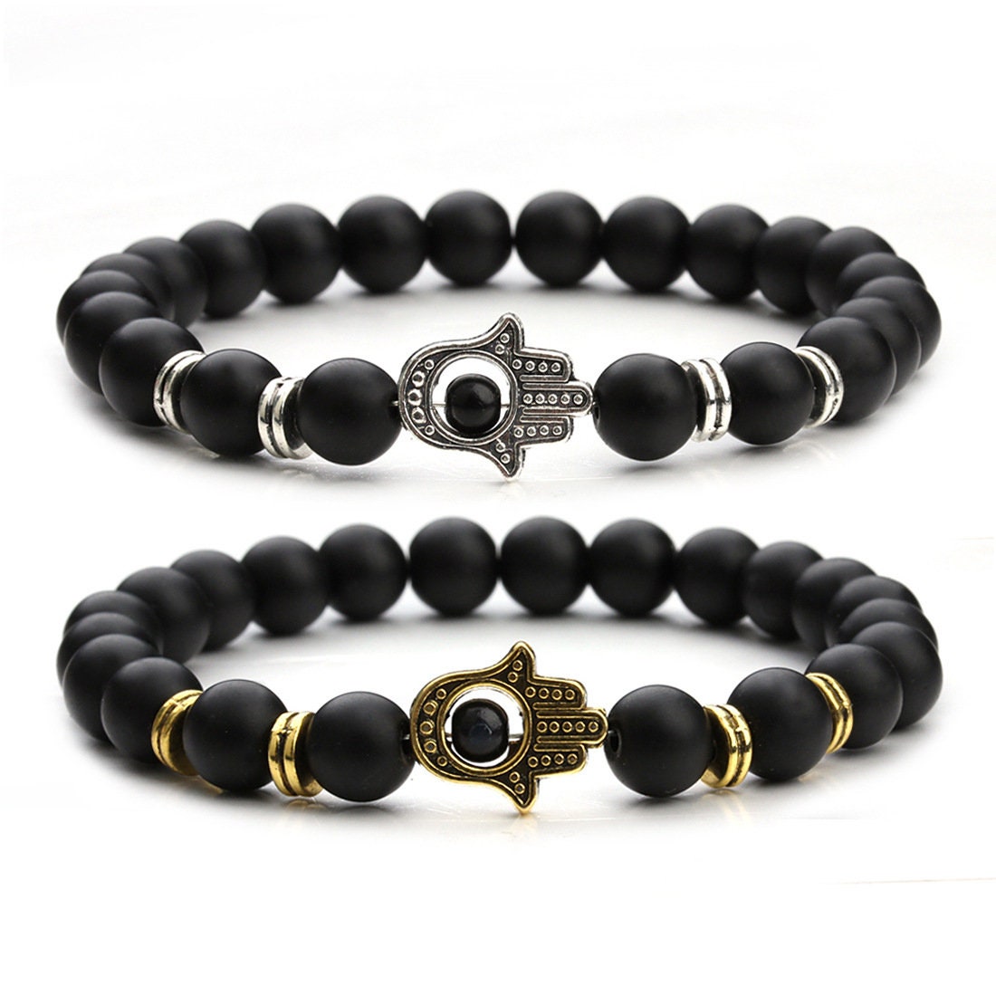 Bracelet à breloques en onyx mat 8 mm 8''