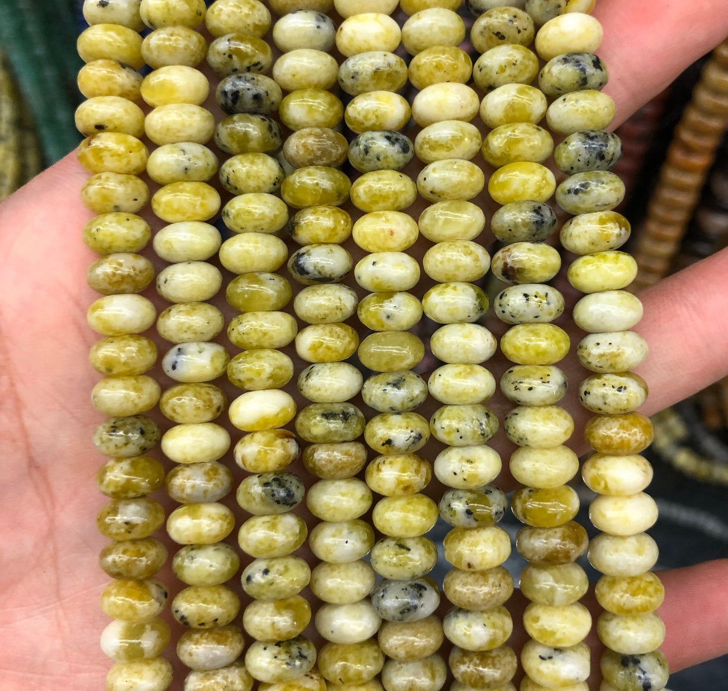 Perles rondelles turquoise jaune 4x6mm 5x8mm 15''