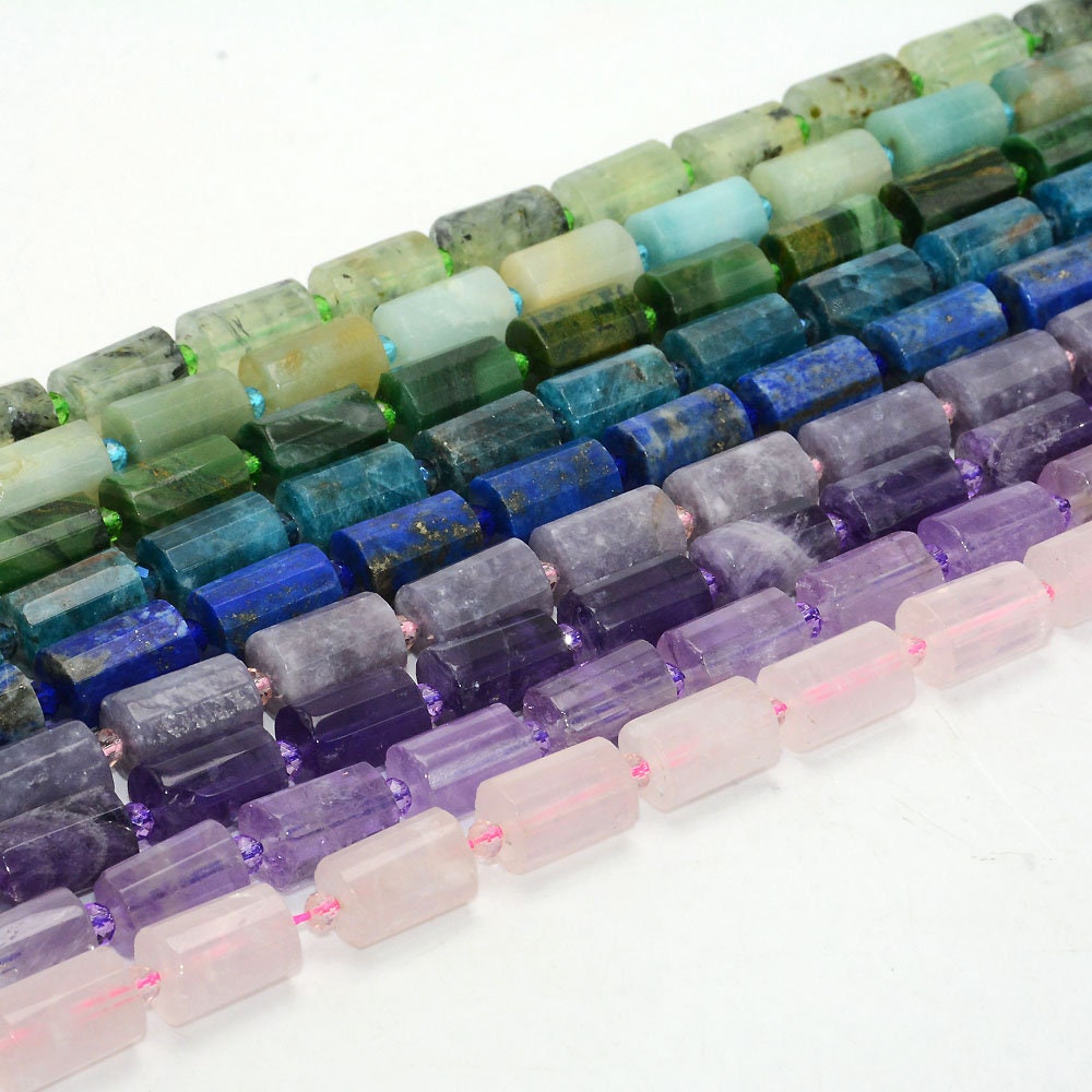 Natural Stone Beads Faceted Tube Beads Amethyst, Amazolite, Sunstone, Lapis Lazuli 10x14mm