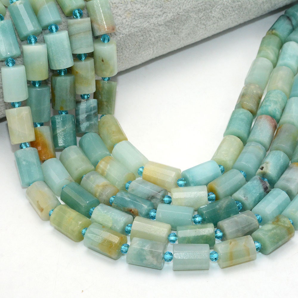 Natural Stone Beads Faceted Tube Beads Amethyst, Amazolite, Sunstone, Lapis Lazuli 10x14mm