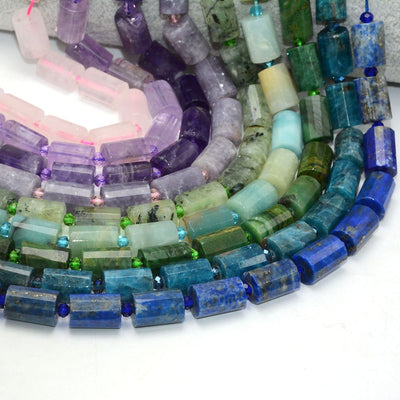 Natural Stone Beads Faceted Tube Beads Amethyst, Amazolite, Sunstone, Lapis Lazuli 10x14mm