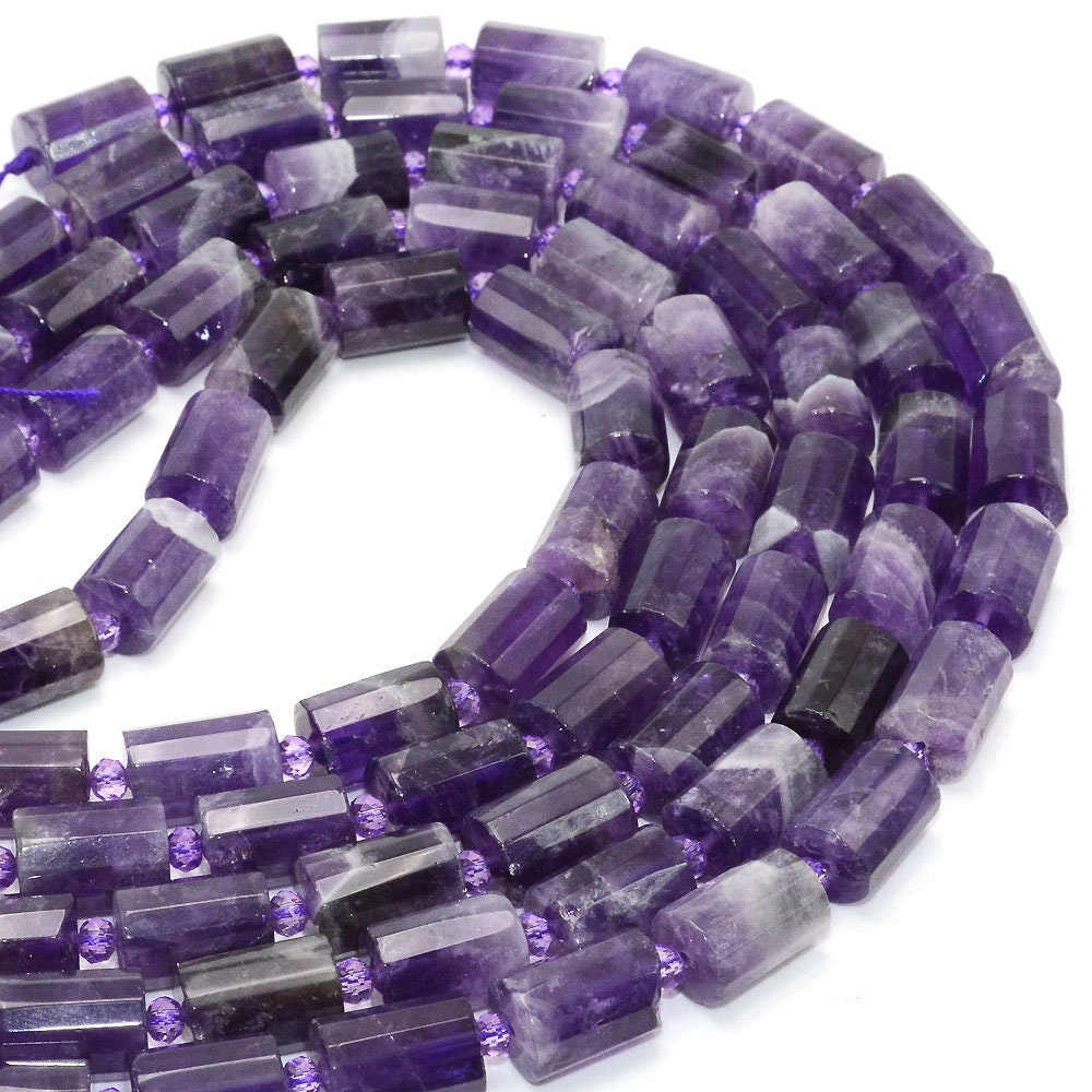 Natural Stone Beads Faceted Tube Beads Amethyst, Amazolite, Sunstone, Lapis Lazuli 10x14mm