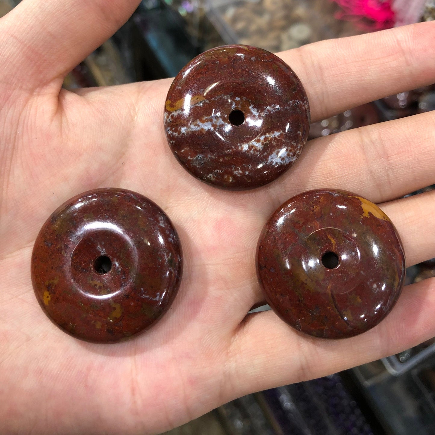 Bloodstone Donut Pendant  25mm 30mm 35mm 40mm Pendant 1pc