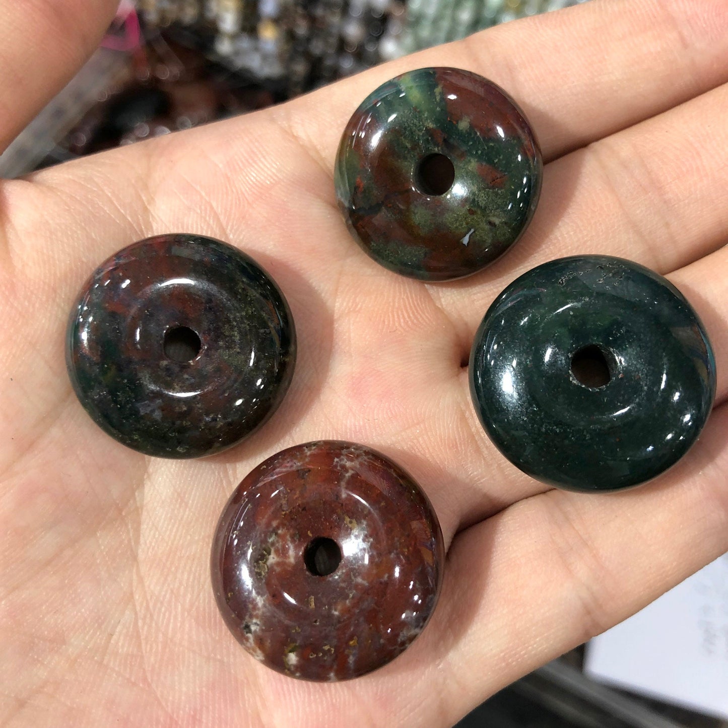 Bloodstone Donut Pendant  25mm 30mm 35mm 40mm Pendant 1pc