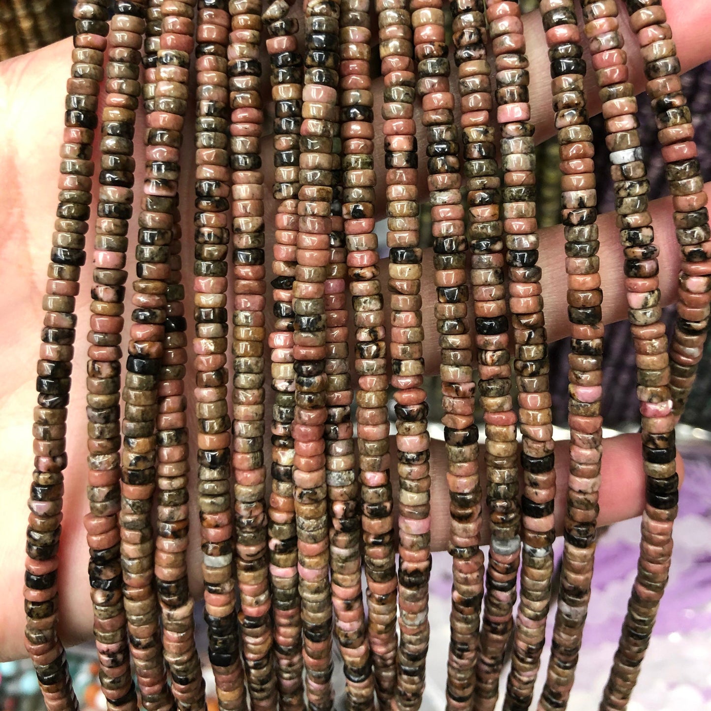 Black Rhodonite Rondelle Beads  2x4mm 15''