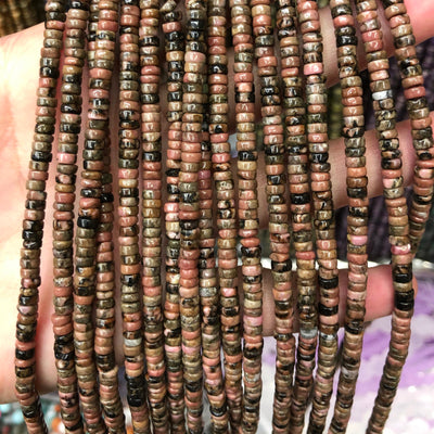 Black Rhodonite Rondelle Beads  2x4mm 15''