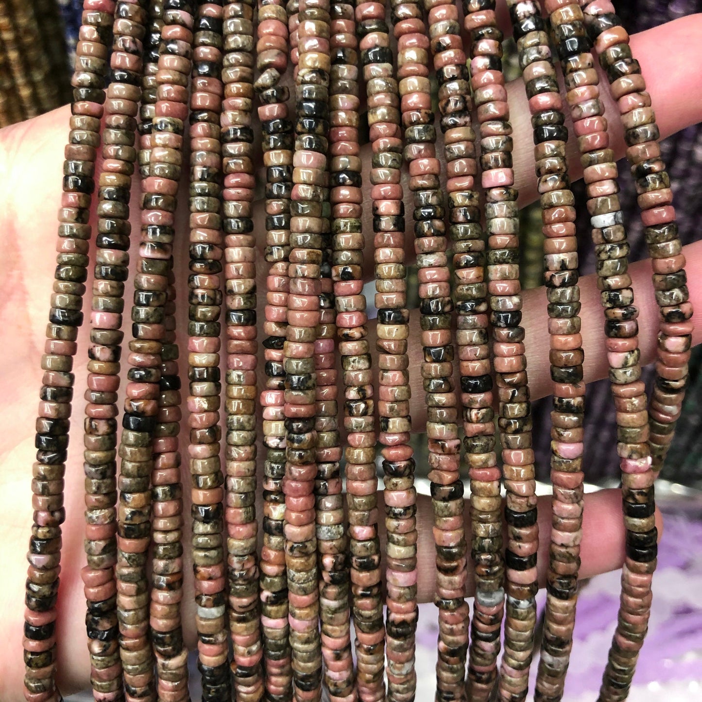 Black Rhodonite Rondelle Beads  2x4mm 15''
