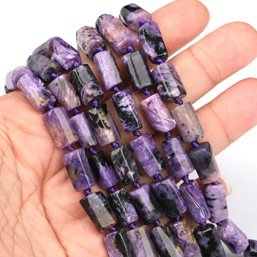 Charoite Nugget, Naturlig Ædelsten, Lilla Nugget Tube Stone 8-12mm