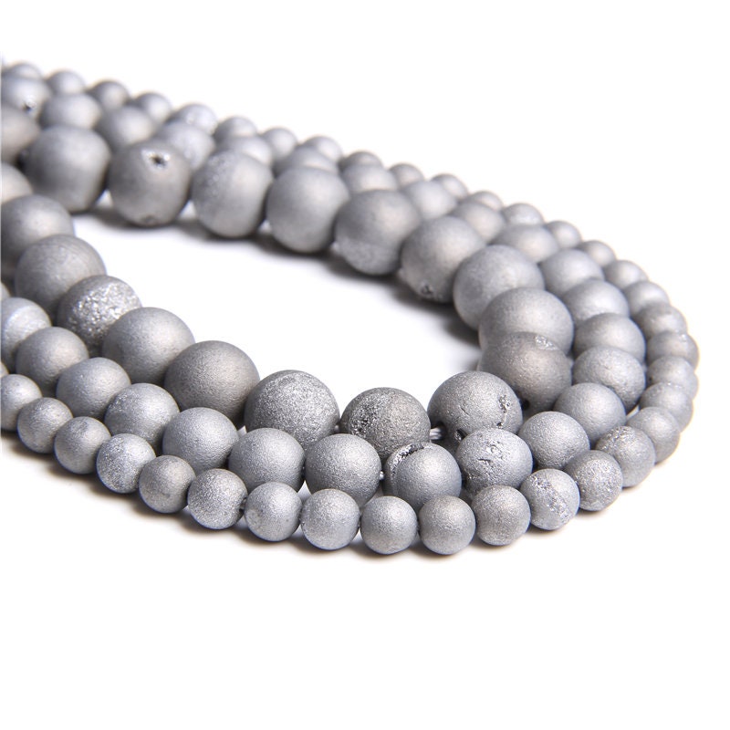 Silver Druzy Agate  6mm 8mm 10mm 12mm 14mm 15''